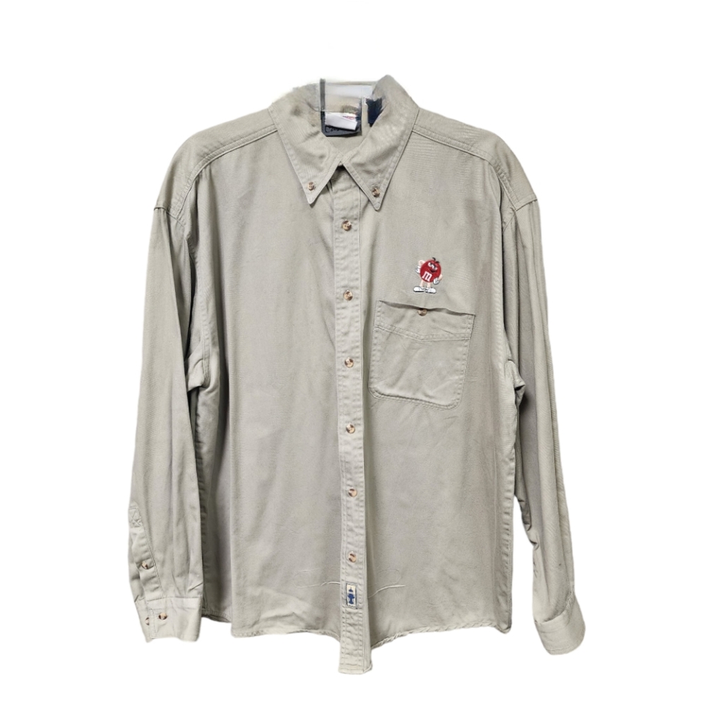 Plant Mars Long Sleeve Men's Button Front Embroidered M & M Logo Shirt Size L